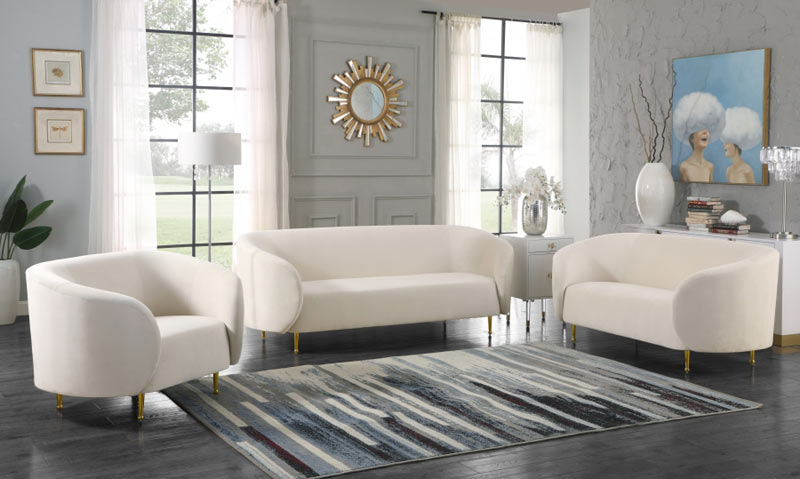 Meridian Furniture - Lavilla Velvet Sofa in Cream - 611Cream-S - GreatFurnitureDeal