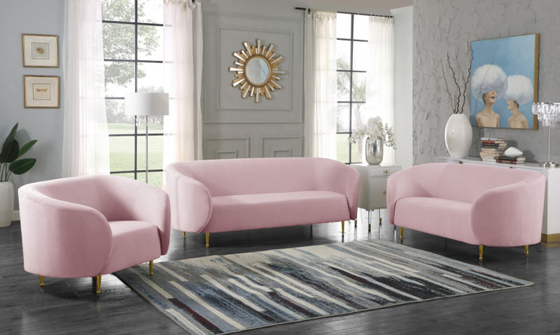 Meridian Furniture - Lavilla Velvet Sofa in Pink - 611Pink-S - GreatFurnitureDeal