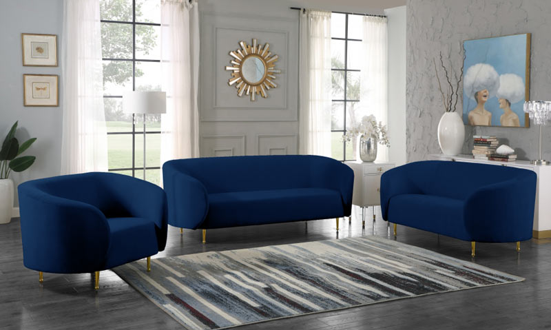 Meridian Furniture - Lavilla Velvet Sofa in Navy - 611Navy-S - GreatFurnitureDeal