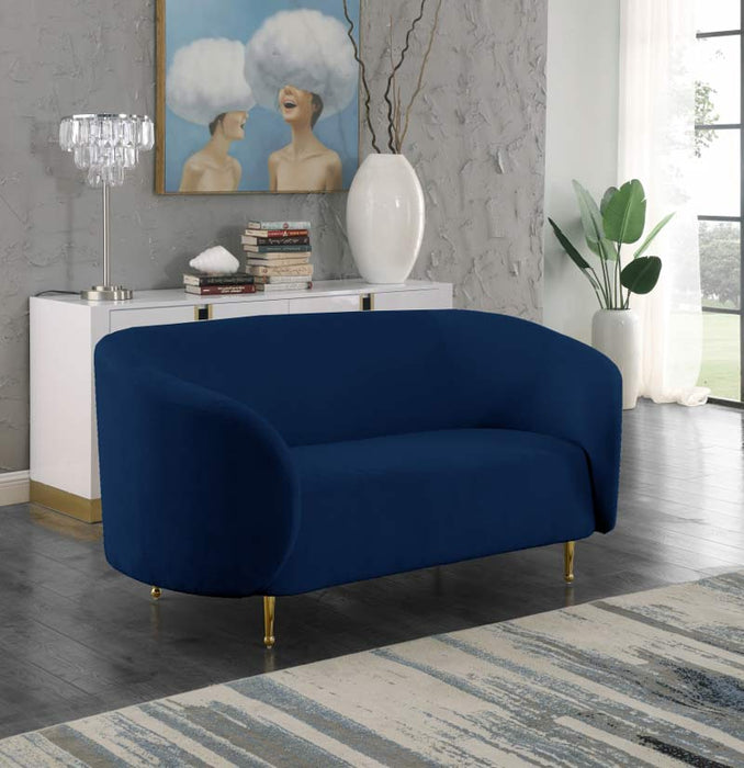 Meridian Furniture - Lavilla Velvet Loveseat in Navy - 611Navy-L - GreatFurnitureDeal