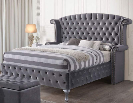Acme Furniture - Rebekah Gray Queen Upholstered Platform Bed - 25820Q - GreatFurnitureDeal