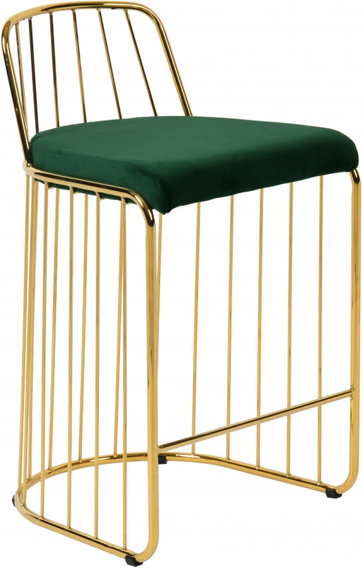 Meridian Furniture - Gio Velvet Counter Stool Set of 2 in Green - 759Green - GreatFurnitureDeal