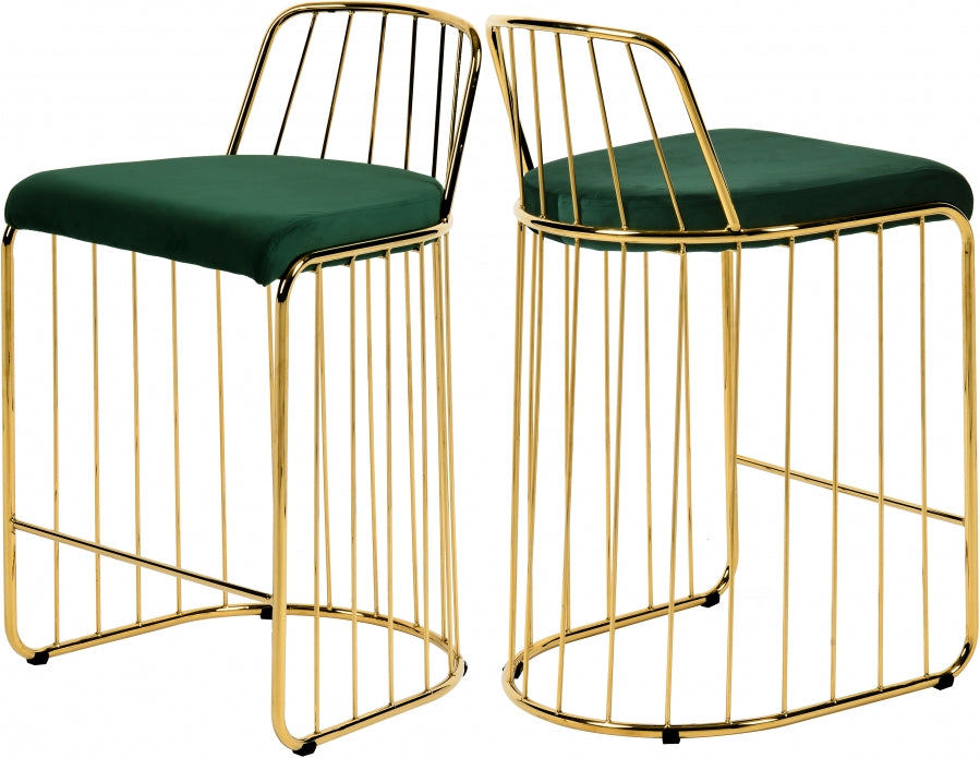 Meridian Furniture - Gio Velvet Counter Stool Set of 2 in Green - 759Green