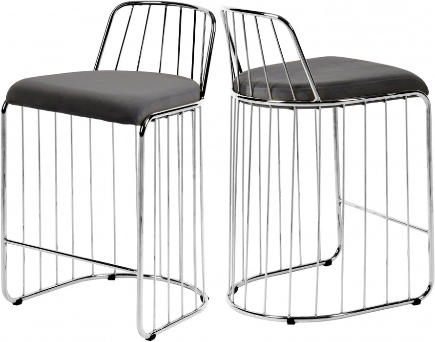 Meridian Furniture - Gio Velvet Counter Stool Set of 2 in Grey - 760Grey - GreatFurnitureDeal