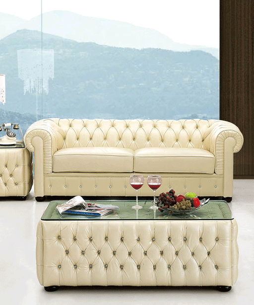 ESF Furniture - 258 Modern Leather Sofa in Ivory - 2583 - GreatFurnitureDeal