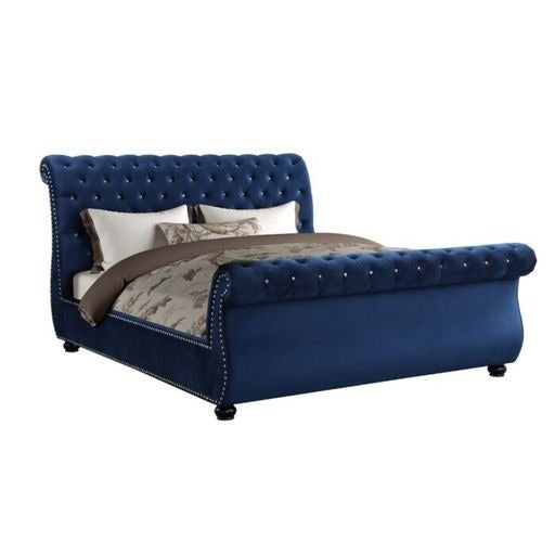 GFD Home - Kendall King 5-N Pc Tufted Upholstery Vanity Bedroom Set Made With Wood In Blue - GreatFurnitureDeal