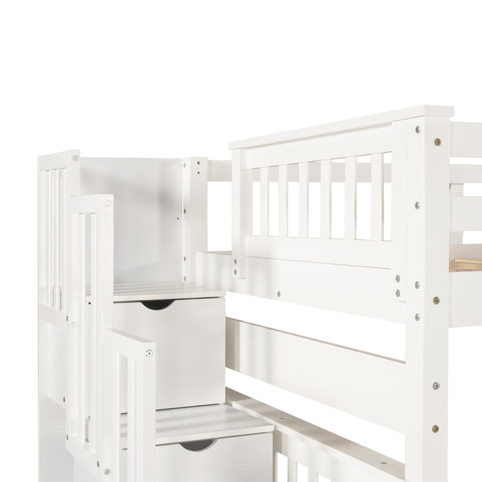 GFD Home - Full Over Full Bunk Bed with Shelves and 6 Storage Drawers, White(Old SKU：LP000046AAK) - GreatFurnitureDeal