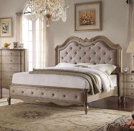 Acme Furniture - Chelmsford Beige Fabric & Antique Taupe Eastern King Bed - 26047EK - GreatFurnitureDeal