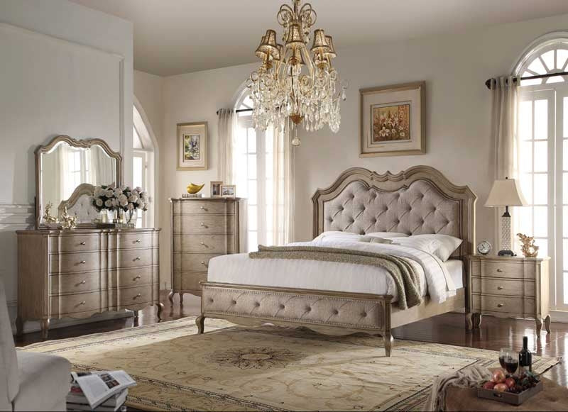 Acme Furniture - Chelmsford Beige Fabric & Antique Taupe 4 Piece Queen Bedroom Set - 26050Q-4SET - GreatFurnitureDeal