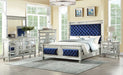 Acme Furniture - Varian Blue Velvet & Mirrored 4 Piece Eastern King Bedroom Set - 26147EK-4SET