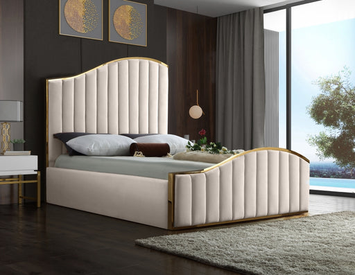 Meridian Furniture - Jolie Velvet Queen Bed in Cream - JolieCream-Q - GreatFurnitureDeal
