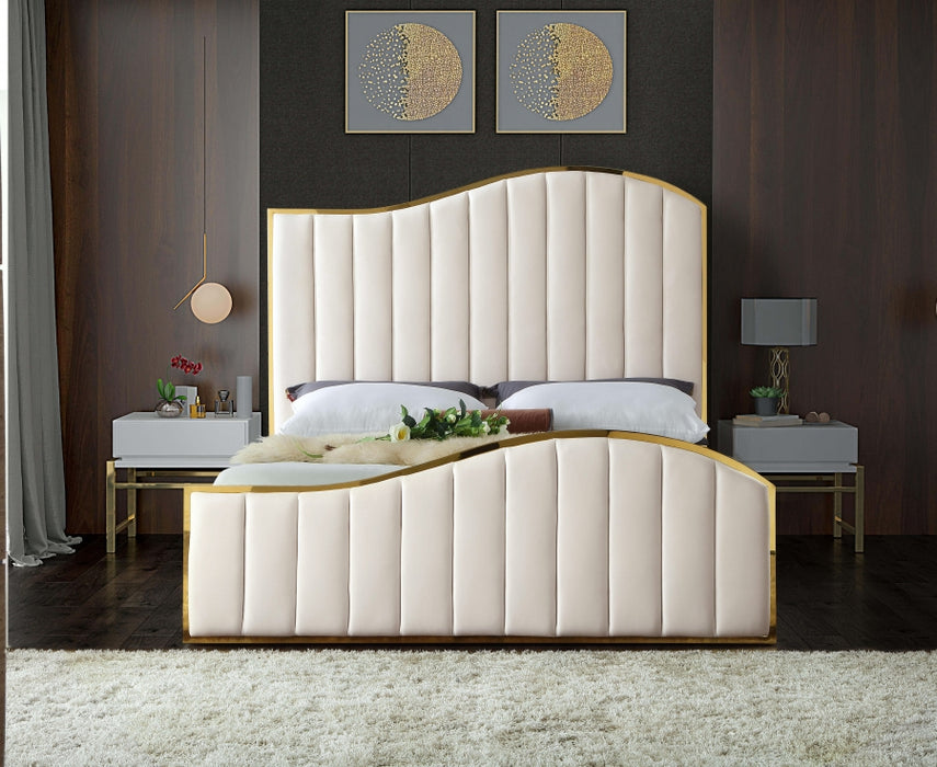 Meridian Furniture - Jolie Velvet King Bed in Cream - JolieCream-K - GreatFurnitureDeal