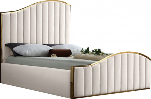 Meridian Furniture - Jolie Velvet Queen Bed in Cream - JolieCream-Q - GreatFurnitureDeal