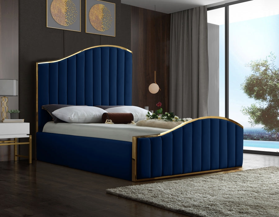 Meridian Furniture - Jolie Velvet King Bed in Navy - JolieNavy-K - GreatFurnitureDeal