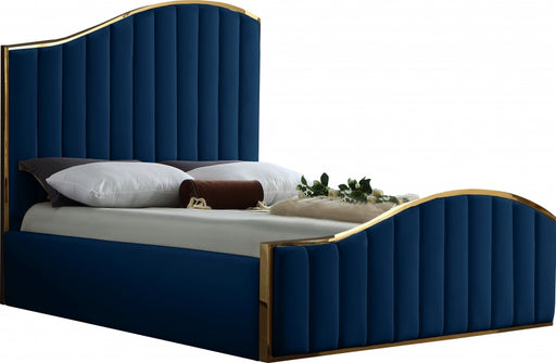 Meridian Furniture - Jolie Velvet Queen Bed in Navy - JolieNavy-Q - GreatFurnitureDeal