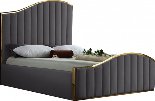 Meridian Furniture - Jolie Velvet Queen Bed in Grey - JolieGrey-Q - GreatFurnitureDeal