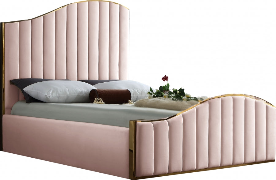 Meridian Furniture - Jolie Velvet Queen Bed in Pink - JoliePink-Q - GreatFurnitureDeal