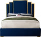 Meridian Furniture - Hugo Velvet Queen Bed in Navy - HugoNavy-Q - GreatFurnitureDeal