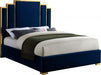 Meridian Furniture - Hugo Velvet Queen Bed in Navy - HugoNavy-Q - GreatFurnitureDeal