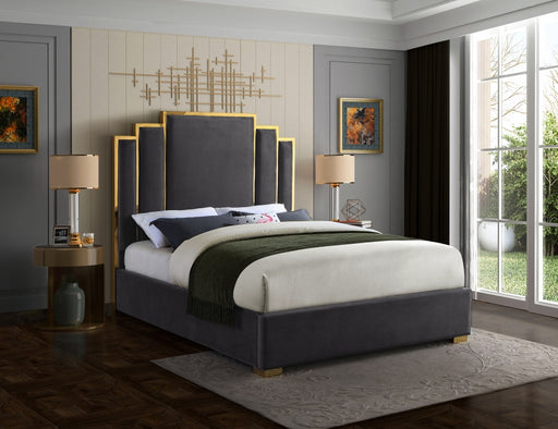 Meridian Furniture - Hugo Velvet King Bed in Grey - HugoGrey-K - GreatFurnitureDeal