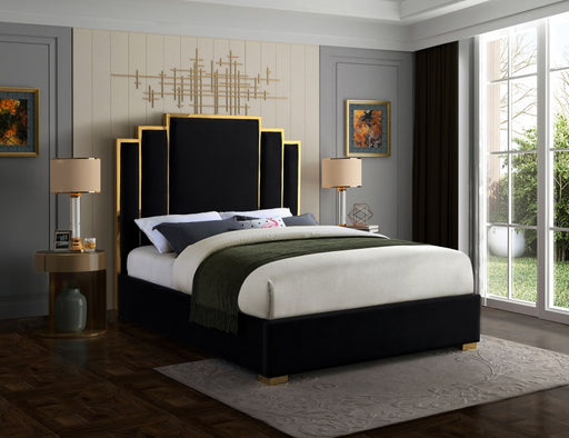 Meridian Furniture - Hugo Velvet Queen Bed in Black - HugoBlack-Q - GreatFurnitureDeal
