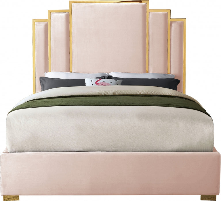 Meridian Furniture - Hugo Velvet Queen Bed in Pink - HugoPink-Q