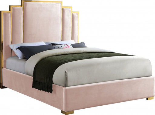 Meridian Furniture - Hugo Velvet King Bed in Pink - HugoPink-K - GreatFurnitureDeal