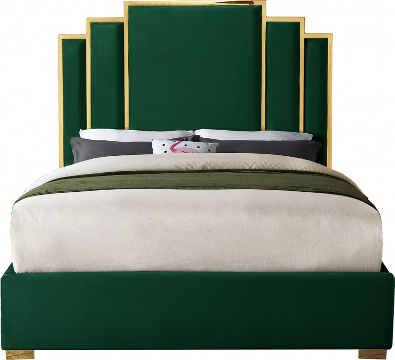 Meridian Furniture - Hugo Velvet King Bed in Green - HugoGreen-K - GreatFurnitureDeal
