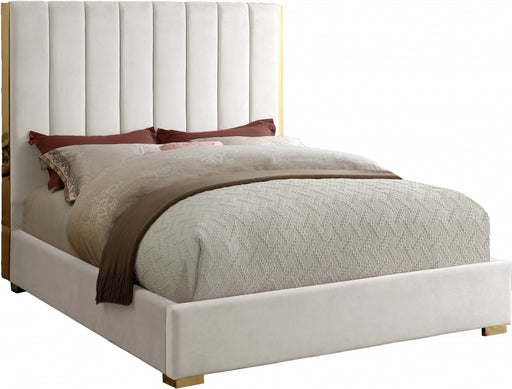 Meridian Furniture - Becca Velvet King Bed in Cream - BeccaCream-K - GreatFurnitureDeal