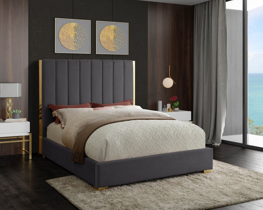 Meridian Furniture - Becca Velvet King Bed in Grey - BeccaGrey-K - GreatFurnitureDeal