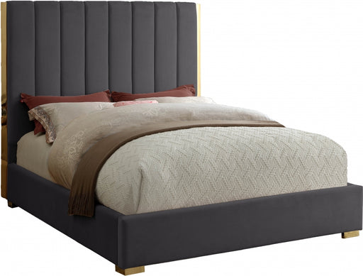 Meridian Furniture - Becca Velvet Queen Bed in Grey - BeccaGrey-Q - GreatFurnitureDeal