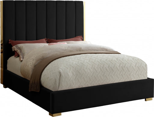 Meridian Furniture - Becca Velvet Queen Bed in Black - BeccaBlack-Q - GreatFurnitureDeal