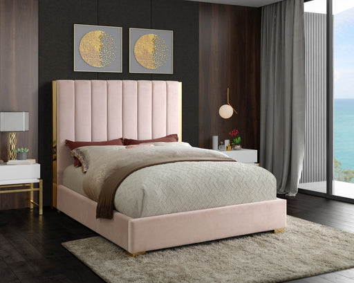 Meridian Furniture - Becca Velvet Queen Bed in Pink - BeccaPink-Q - GreatFurnitureDeal