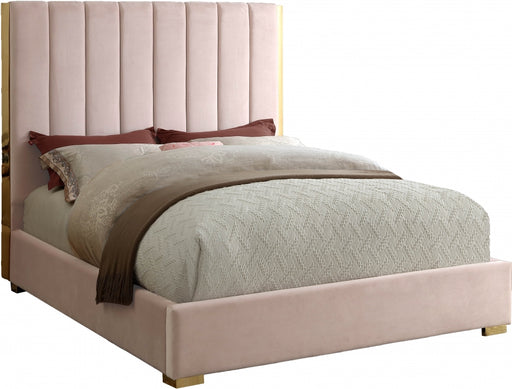 Meridian Furniture - Becca Velvet King Bed in Pink - BeccaPink-K - GreatFurnitureDeal