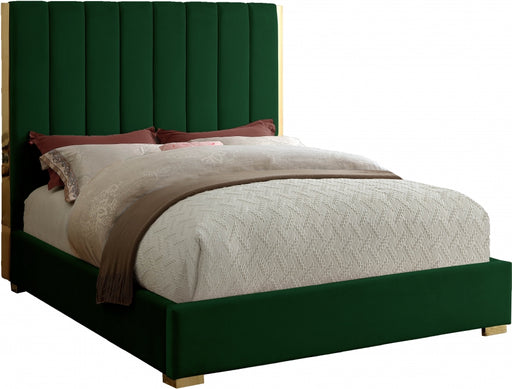 Meridian Furniture - Becca Velvet King Bed in Green - BeccaGreen-K - GreatFurnitureDeal