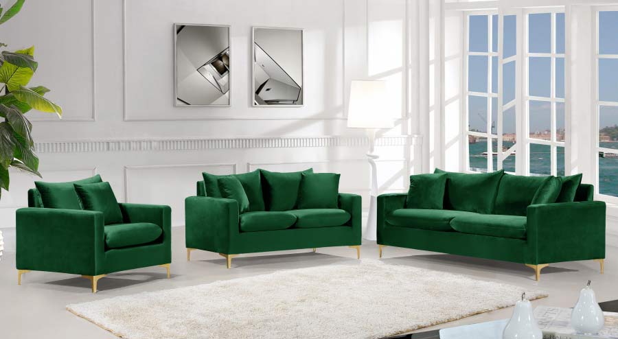 Meridian Furniture - Naomi Velvet Loveseat in Green - 633Green-L - GreatFurnitureDeal