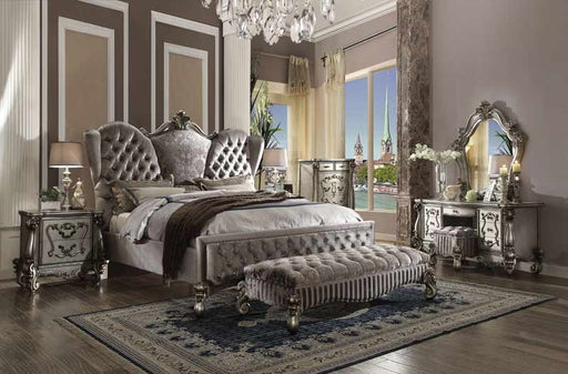 Acme Furniture - Versailles Velvet & Antique Platinum 5 Piece Queen Bedroom Set - 26820Q-5SET - GreatFurnitureDeal