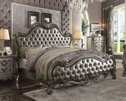 Acme Furniture - Versailles II Silver PU & Antique Platinum California King Bed - 26834CK - GreatFurnitureDeal