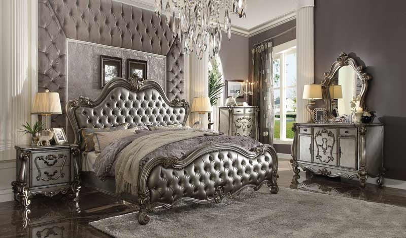 Acme Furniture - Versailles II Silver PU & Antique Platinum 4 Piece Queen Bedroom Set - 26840Q-4SET