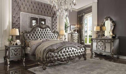 Acme Furniture - Versailles II Silver PU & Antique Platinum 4 Piece California King Bedroom Set - 26834CK-4SET - GreatFurnitureDeal