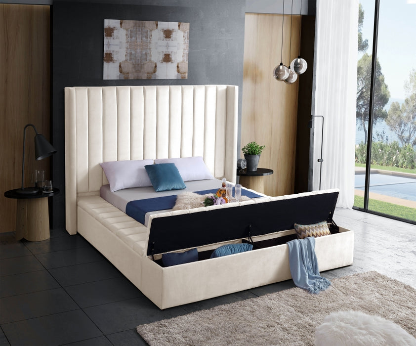 Meridian Furniture - Kiki Velvet King Bed in Cream - KikiCream-K - GreatFurnitureDeal