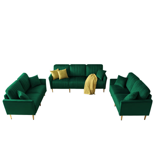 GFD Home - Sofa Sets for Living Room 3 Piece Mid Century Modern Sectional Couch Set, 2 Upholstered Loveseat Sofas and one 3-Seat Sofa (3, Green Velvet) - GreatFurnitureDeal