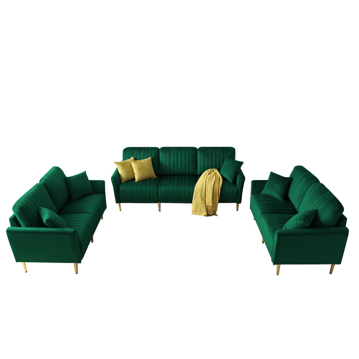 GFD Home - Sofa Sets for Living Room 3 Piece Mid Century Modern Sectional Couch Set, 2 Upholstered Loveseat Sofas and one 3-Seat Sofa (3, Green Velvet) - GreatFurnitureDeal