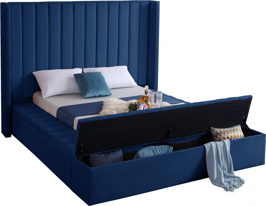 Meridian Furniture - Kiki Velvet Queen Bed in Navy - KikiNavy-Q - GreatFurnitureDeal