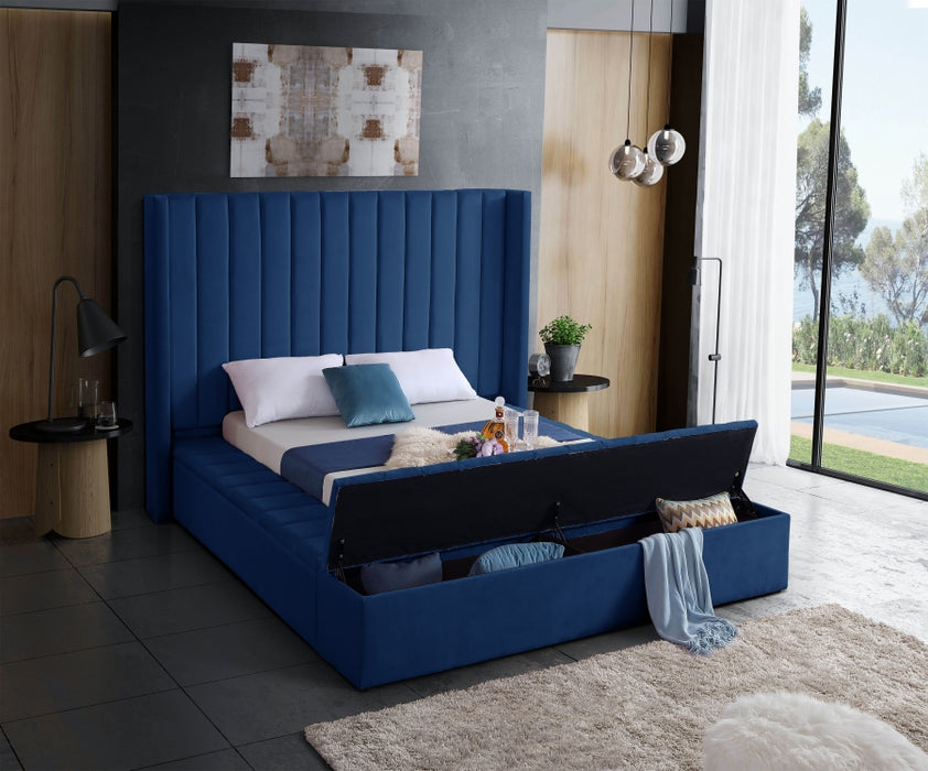 Meridian Furniture - Kiki Velvet King Bed in Navy - KikiNavy-K - GreatFurnitureDeal