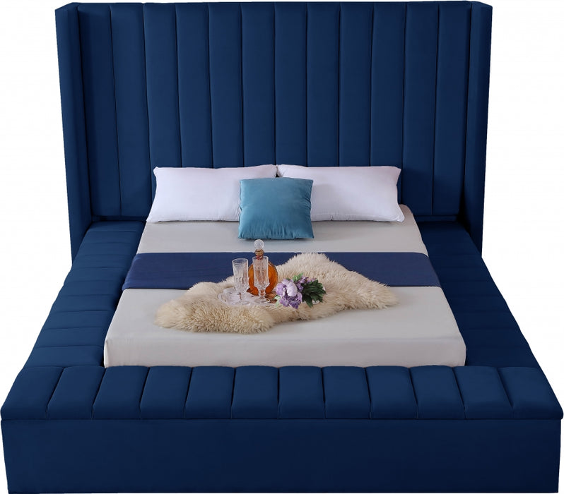 Meridian Furniture - Kiki Velvet Queen Bed in Navy - KikiNavy-Q - GreatFurnitureDeal