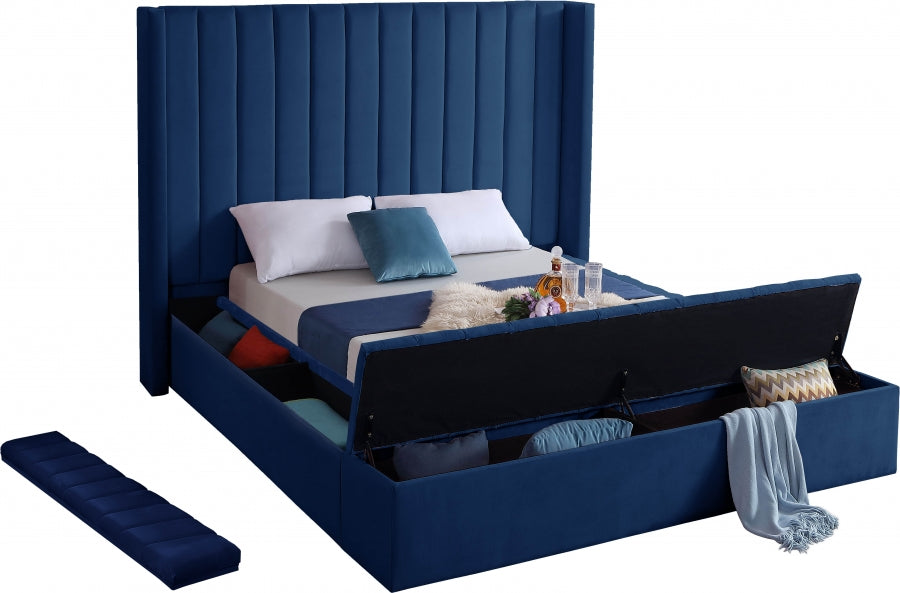 Meridian Furniture - Kiki Velvet Queen Bed in Navy - KikiNavy-Q - GreatFurnitureDeal