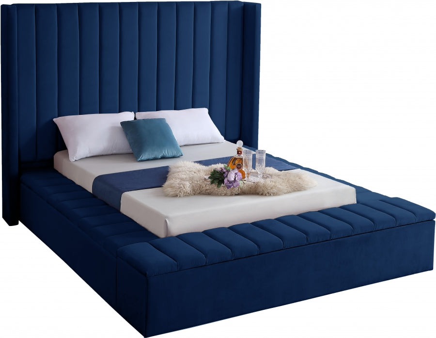 Meridian Furniture - Kiki Velvet Queen Bed in Navy - KikiNavy-Q - GreatFurnitureDeal