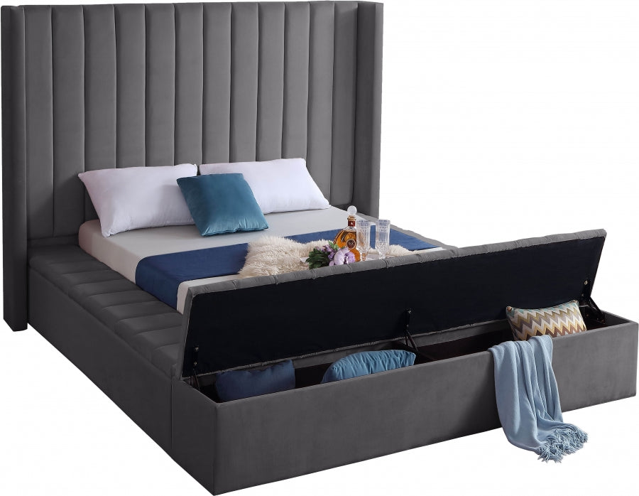 Meridian Furniture - Kiki Velvet King Bed in Grey - KikiGrey-K - GreatFurnitureDeal