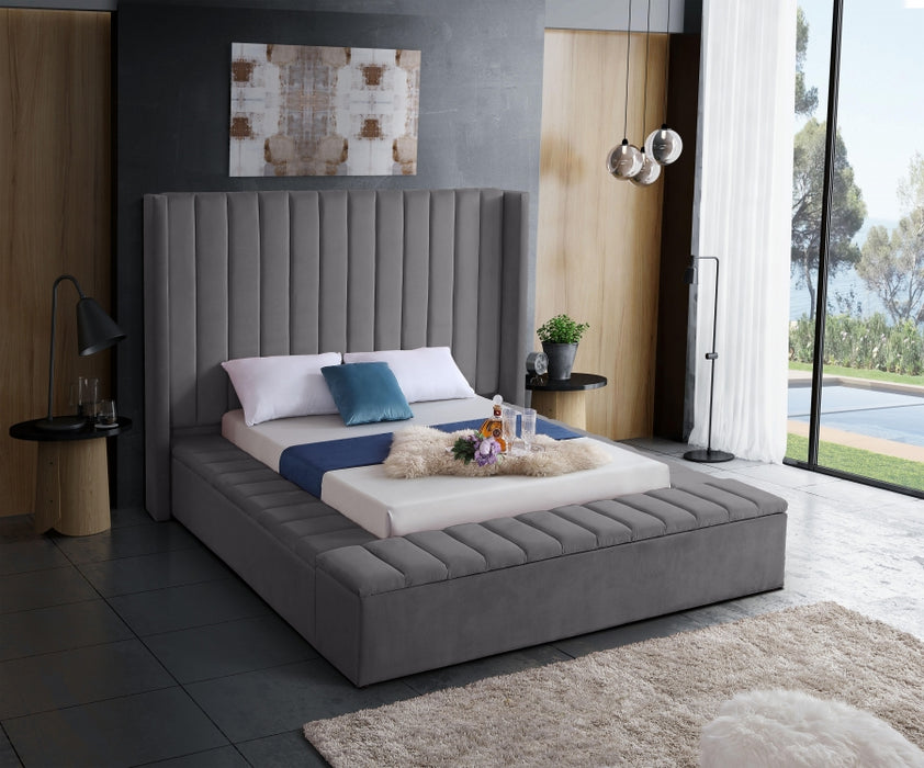 Meridian Furniture - Kiki Velvet King Bed in Grey - KikiGrey-K - GreatFurnitureDeal